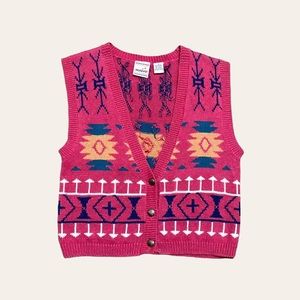 Vintage 80s Aztec Cardigan Sweater Vest